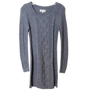 Pink Rose Gray Cable Knit Sweater Dress Size Medium Fall Winter Cozy EUC